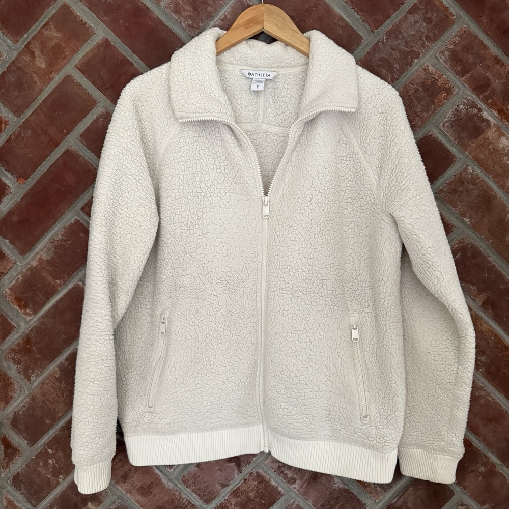Athleta Tugga II Jacket Women S White Sherpa Fleece Full Zip Mock Neck Coat